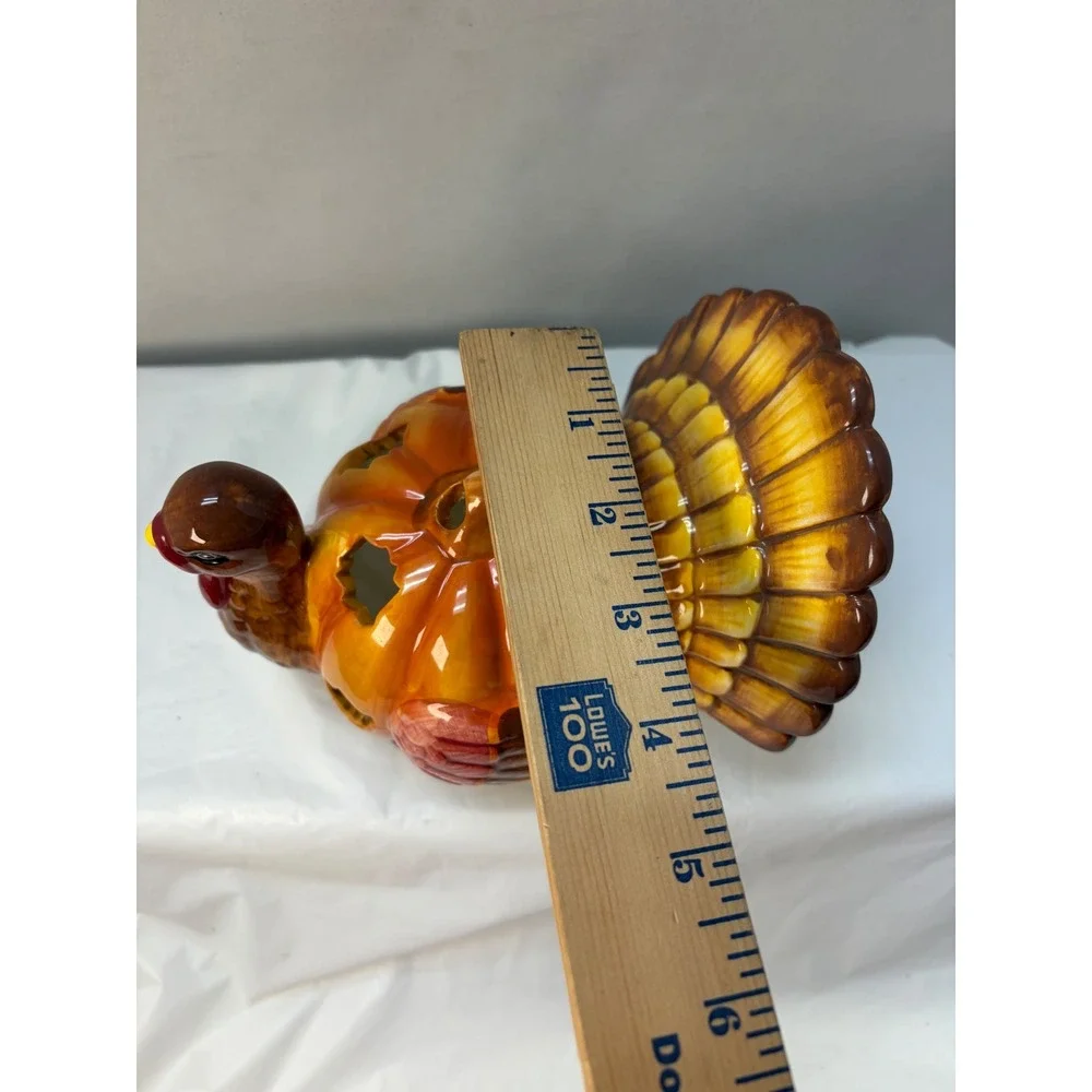 Ceramic Turkey Pumpkin Candle Holder Thanksgiving Autumn Luminary Decor Brown